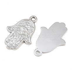 304ステンレスペンダント  花柄のチャームが付いたハムサの手  ステンレス鋼色  27x18x2mm  穴：2mm&nbsp;SA-CBA1839-12P