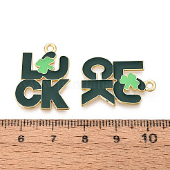 聖パトリックの日合金エナメルペンダント  幸運のお守りの言葉  ゴールドカラー  濃い緑  24x18x1mm  穴：1.8mm&nbsp;ENAM-T023-06B