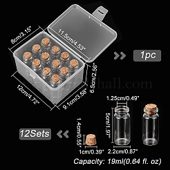 ガラス瓶 ガラスボトル ビーズ容器 12個  コルク栓付き  ウィッシングボトル  透明  5x2.2cm  穴：12.5mm  容量：19ml（0.64fl.oz）&nbsp;AJEW-PH0004-63