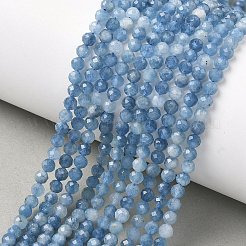 ナチュラル デビル ブルー アクアマリン ビーズ 連売り  多面カット  ラウンド  4mm  穴：0.7mm  約95個/連  15.16''（38.5センチメートル）&nbsp;G-P629-A03-03