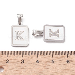 304ステンレススチールパヴェシェルペンダント  長方形のチャーム  ステンレス鋼色  文字k  17.5x12x1.5mm  穴：3x5mm&nbsp;STAS-G327-01P-K