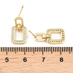 Brass Clear Cubic Zirconia Rectangle Dangle Stud Earrings&nbsp;EJEW-A156-01G