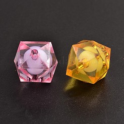 透明なアクリルビーズ  二層ビーズ  キューブ  多面カット  染め  ミックスカラー  16x16x15mm  穴：2mm  約210個/500g&nbsp;TACR-Y03BC-16mm