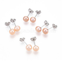 Pearl Ball Stud Earrings&nbsp;EJEW-Q701-01A-01