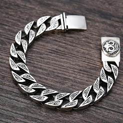 Tibetan Style Alloy Cuban Link Chain Bracelet with Skull Clasp&nbsp;WG81864-01