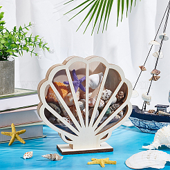 Shell Shaped Basswood Plywood Storage Boxes with Visible Window&nbsp;AJEW-WH0819-010