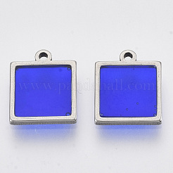 ステンレスペンダント201個  エポキシ樹脂  正方形  ミックスカラー  ステンレス鋼色  12x10x1.5mm  穴：1.2mm&nbsp;STAS-R100-44B