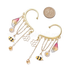 Brass Bees & Glass Teardrop Tassel Earrings&nbsp;EJEW-TA00538