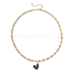 合金エナメルブラックハートペンダント304ステンレススチールチェーンネックレス（女性用）  ゴールドカラー  15.83インチ（40.2cm）&nbsp;NJEW-JN05565