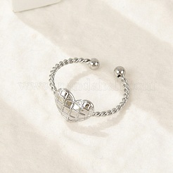 女性用ハート 304 ステンレススチール オープンカフリング  ステンレス鋼色  ハート：8.5x10mm  内径: 調節可能&nbsp;RJEW-G338-07P