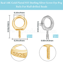 10個2色925スターリングシルバースクリューアイペグベイル  リング  ゴールデン＆シルバー  9x6x1mm  穴：4mm  ピン：0.6mm  5個/カラー&nbsp;STER-BBC0008-66