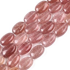 天然石ストロベリークォーツビーズ連売り  フラットオーバル  14x10x5.5mm  穴：1.2mm  約28個/連  15.55''（39.5センチメートル）&nbsp;G-M206-50