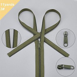ナイロンガーメントアクセサリー  ファスナー部品セット  ナイロンジッパー＆合金ジッパープラー  オリーブ  1000x25mm  頭を引っ張る：26x7x5.5mm&nbsp;FIND-WH0056-21A-03