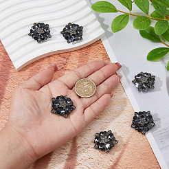 6個セット 1穴 合金製 ラインストーン シャンクボタン  花  ガンメタ色  30x30.5x11mm  穴：2.2mm&nbsp;DIY-DC0002-65
