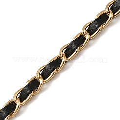 酸化アルミニウムロープチェーン  puイミテーションレザー付き  溶接されていない  ブラック  7x3.5mm  50ヤード/バンドルに関する&nbsp;CHA-NH0001-01B-01