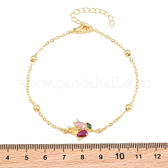 Brass Pave Colorful Cubic Zirconia Flower Link Bracelets for Women&nbsp;KK-CBA68DA-04G