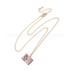Brass Enamel Book Pendant Necklaces for Women&nbsp;KK-CBAF5B9-01G-01