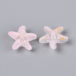 艶消しガラスビーズ  ヒトデ  金粉付き  パールピンク  15x16x8mm  穴：1mm  約909個/1000g&nbsp;FGLA-T005-01J