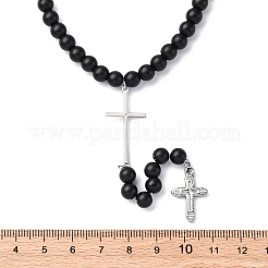 Adjustable Stainless Steel Double Cross Pendant Necklaces&nbsp;NJEW-F336-02P