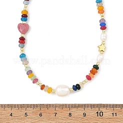 Rondelle Dyed Natural White Jade & Heart Rhodonite & Pearl Beaded Necklaces for Women&nbsp;NJEW-JN06700