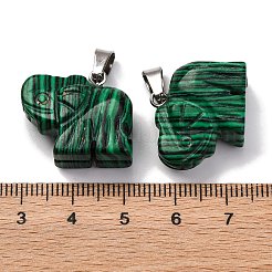 合成マラカイトペンダント  201ステンレススチール製金具付き  象  19x22x10mm  穴：4x8mm&nbsp;G-B127-05P-01