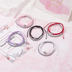 ハート真鍮マイクロパヴェキュービックジルコニア編みこみビーズブレスレット女性のために設定  丸い非磁性合成ヘマタイトビーズエネルギーパワーストレッチブレスレット  プラチナ  ミックスカラー  内径：2~3-1/2インチ（5~9cm）&nbsp;BJEW-JB07044