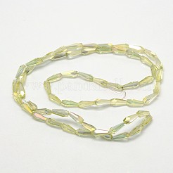 多面カットレインボーメッキティアドロップ電気メッキガラスビーズ連売り  緑黄  10x4mm  穴：1mm  約60個/連  23.6インチ&nbsp;EGLA-F104-09A
