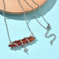 Natural & Synthetic Mixed Stone Faceted Pointed Bullet Wire Wrapped with Star Pendant Brass Cable Chain Necklaces&nbsp;NJEW-P351-01P