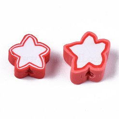手作り樹脂粘土ビーズ  スター  レッドオレンジ  8.5~11x9~11x4mm  穴：1.6mm&nbsp;CLAY-N011-015E