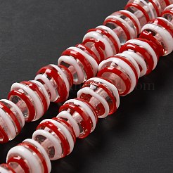 手作りのでこぼこランプワークビーズ  縞模様の丸い  レッド  12.5x11mm  穴：2mm  約33個/連  14.76''（37.5センチメートル）&nbsp;LAMP-E023-11