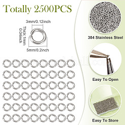 304ステンレススチールオープン丸カン  ステンレス鋼色  5x1mm  18ゲージ  内径：3mm  2500個/セット&nbsp;STAS-TA0002-99A