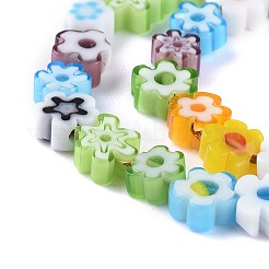 手作りミッレフィオーリガラスビーズ連売り  花  ミックスカラー  4~7.2x2.6mm  穴：1mm  約60~69個/連  14.5~15.7インチ（37~40cm）&nbsp;LAMP-J035-6mm-02