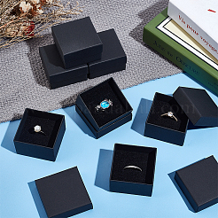 正方形の紙製リング収納ボックス  結婚式の記念品のギフトボックス  賛成ボックス  ブラック  5.2x5.2x3.2cm&nbsp;CON-WH0098-10