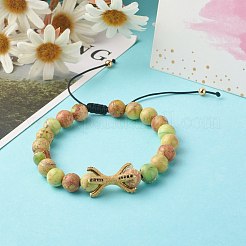 天然混石編組ビーズブレスレット  真鍮のビーズで  内径：2~3-3/8インチ（5.2~8.5cm）&nbsp;BJEW-JB06604