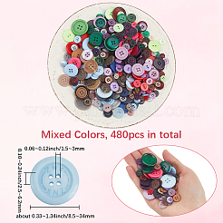 8色樹脂ボタン  フラットラウンド  4穴  ミックスカラー  8.5~34x2.5~6.2mm  穴：1.5~3mm  30.74グラム  約60PCS /カラー&nbsp;DIY-SP0003-99