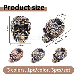 3個 3色 真鍮ヨーロピアンビーズ  大穴ビーズ  スカル  ミックスカラー  19x14.5x21mm  穴：6mm  1pc /カラー&nbsp;KK-FH0008-39