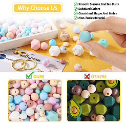 DIY キーホルダー リストレット作成キット  合金分割キーリングとクラスプを含む  プラスチック離脱クラスプ  六角＆丸＆そろばん シリコン＆ウッドビーズ  ミックスカラー&nbsp;DIY-TA0004-39