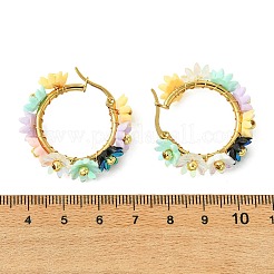 201 ステンレススチール＆樹脂ビーズフラワーフープピアス  ゴールドカラー  30.5x31.5x9mm&nbsp;EJEW-JE07175-02