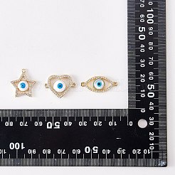 DIYジュエリー作りの発見キット  スター＆ハート＆ホースアイブラスマイクロパヴェクリアキュービックジルコニアペンダント＆リンクコネクターを含む  邪悪なアイ模様  ゴールドカラー  11.5~19.5x17~25x4~5mm  穴：1.6~3.5mm  6個/箱&nbsp;DIY-SZ0008-80