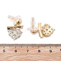 Brass Clear Cubic Zirconia Stud Earrings&nbsp;EJEW-D301-06G-04