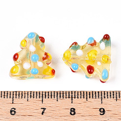 クリスマステーマの手作りランプワークの凹凸ビーズ  クリスマスツリー  ライトカーキ  16~18x14.5~16x7.5~8.5mm  穴：1.8~2mm&nbsp;LAMP-G142-06B