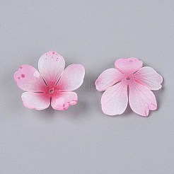 花のアクリルビーズキャップ  DIYのジュエリーには  ショッキングピンク  28x28x8~10mm  穴：1.6mm&nbsp;X-SACR-T017-51C