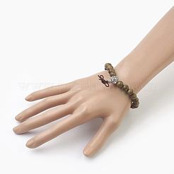 Natural Dyed Round Sandalwood Beads Stretch Bracelets&nbsp;BJEW-JB03844-01