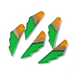 透明樹脂とウォールナット材のビッグペンダント  ギザギザのチャーム  ライムグリーン  53x14x3mm  穴：2mm&nbsp;RESI-M027-09A