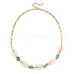 Natural Blue Apatite Chip & Cowrie Shell Beaded Necklaces for Women&nbsp;NJEW-JN06385