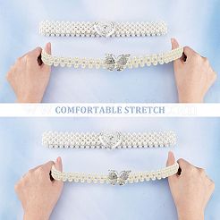 2Pcs 2 Style ABS Plastic Pearl Braided Stretch Chain Belts with Alloy Oval Clasp&nbsp;AJEW-CP0001-66