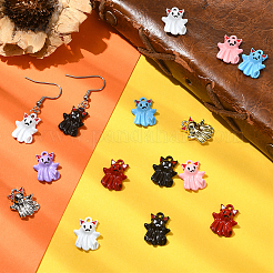 32 個 8 色のハロウィーン合金エナメルペンダント  ゴーストチャーム  ミックスカラー  17x13x4mm  穴：1.5mm  4個/カラー&nbsp;ENAM-SC0016-83