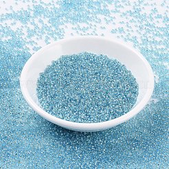MIYUKIラウンドロカイユビーズ  日本製シードビーズ  11/0  （rr18)シルバーライニングアクア  2x1.3mm  穴：0.8mm  約50000個/ポンド&nbsp;SEED-G007-RR0018