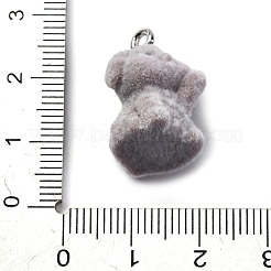 フロッキー樹脂ペンダント  犬  プラチナ鉄ループ付き  濃いグレー  22x14x15mm  穴：2.4mm&nbsp;FIND-S001-02A
