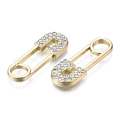 ラックメッキ合金ペンダント  クリスタルラインストーン付き  カドミウムフリー＆鉛フリー  安全ピン  ライトゴールド  26.5x9.5x2.5mm  穴：5mm&nbsp;PALLOY-T077-102LG-RS